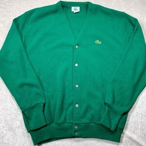 Vintage Lacoste Green Knit Cardigan – 90s Classic